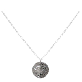 Sterling Silver Ancient Lion Head Coin Necklace Front View