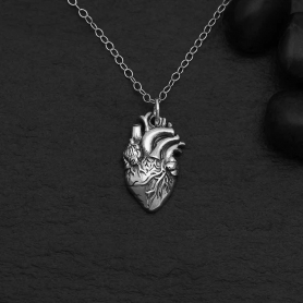 Sterling Silver 18 Inch Anatomical Heart Necklace