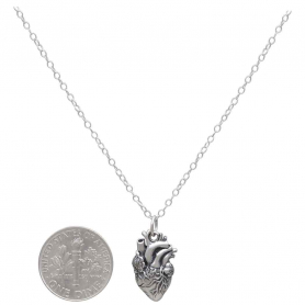 Sterling Silver 18 Inch Anatomical Heart Necklace