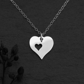 Sterling Silver 18 Inch Heart Necklace with Heart Cutout
