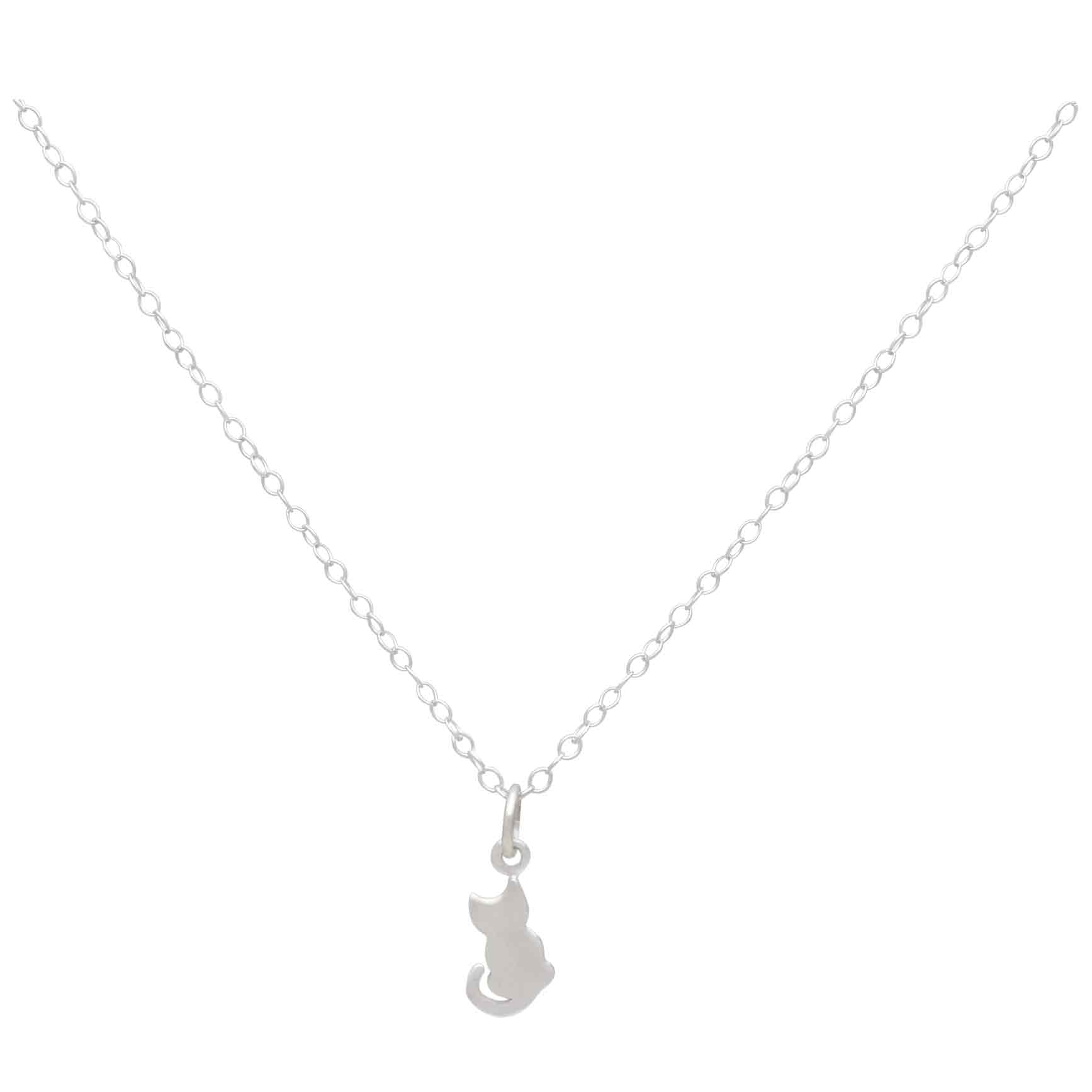 Sterling Silver Tiny Cat Charm Necklace 18 Inch