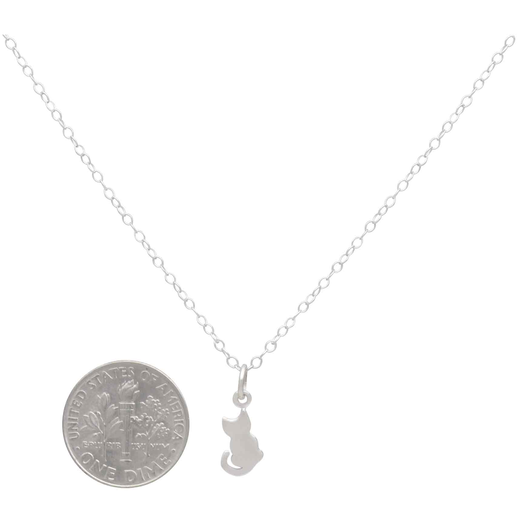 Sterling Silver Tiny Cat Charm Necklace 18 Inch