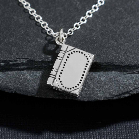 Sterling Silver 18 Inch Realistic Book Necklace