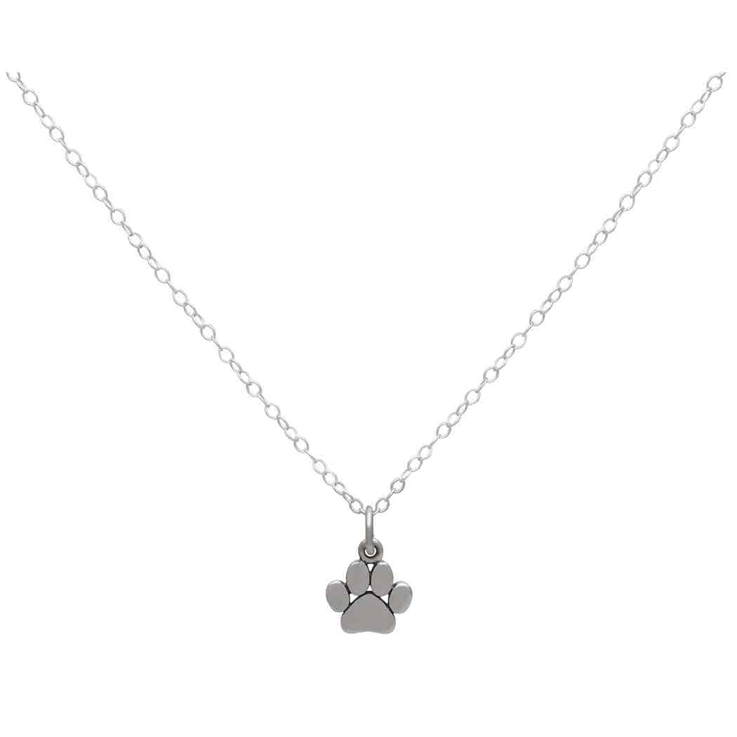 Sterling Silver 18 Inch Paw Print Necklace