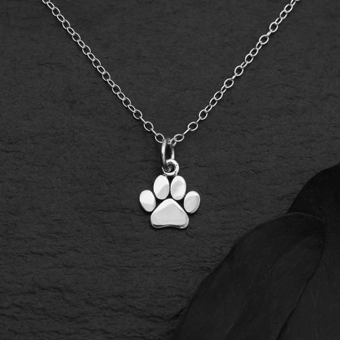 Sterling Silver 18 Inch Paw Print Necklace