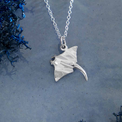 Sterling Silver 18 Inch Stingray Charm Necklace