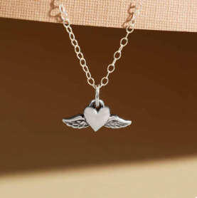 Sterling Silver 18 Inch Mini Flying Heart Necklace