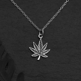 Sterling Silver 18 Inch Pot Leaf Necklace