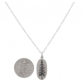 Sterling Silver 18 Inch Oval Pine Tree Necklace