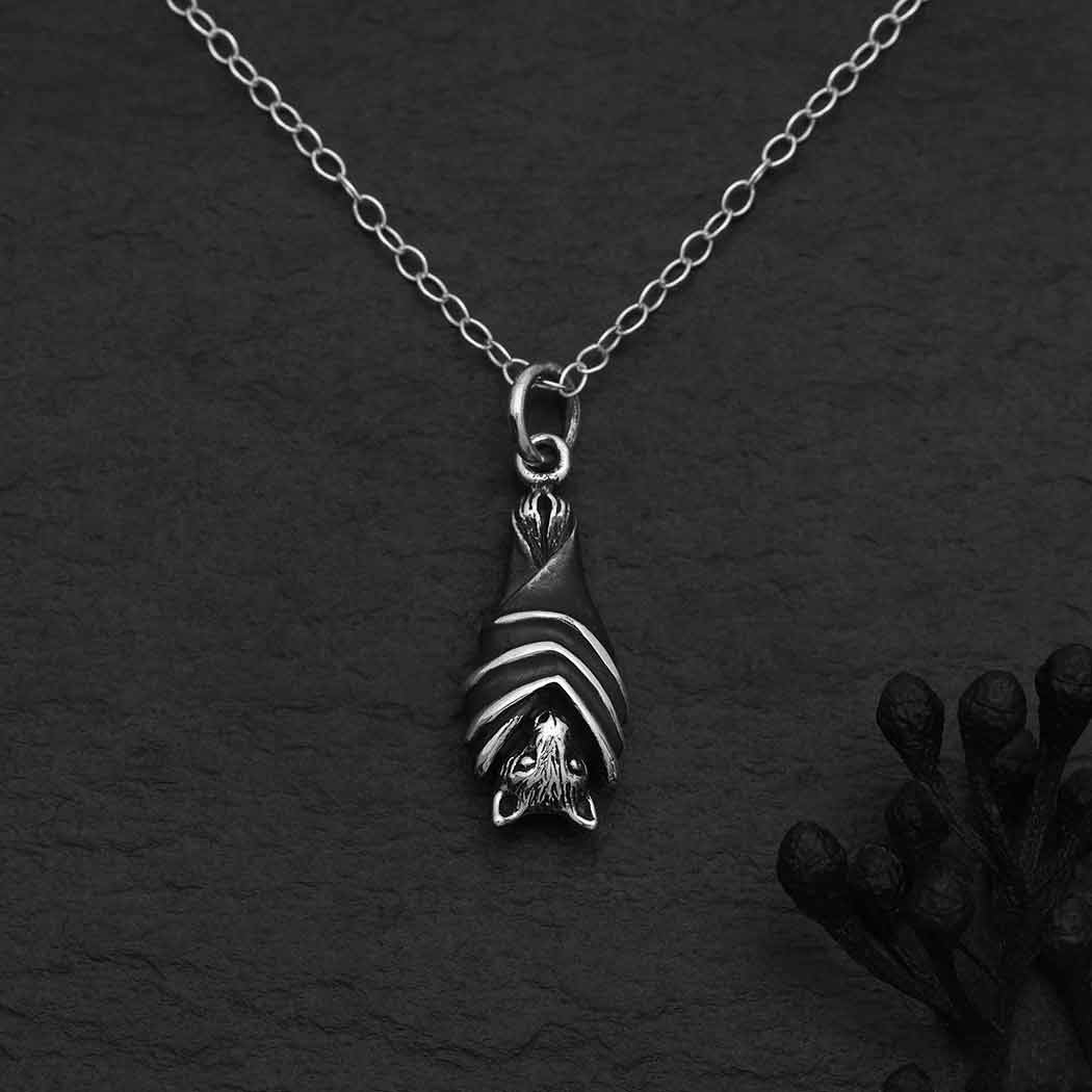 CZ Vampire Bat Necklace Sterling Silver - Eleganzia Jewelry
