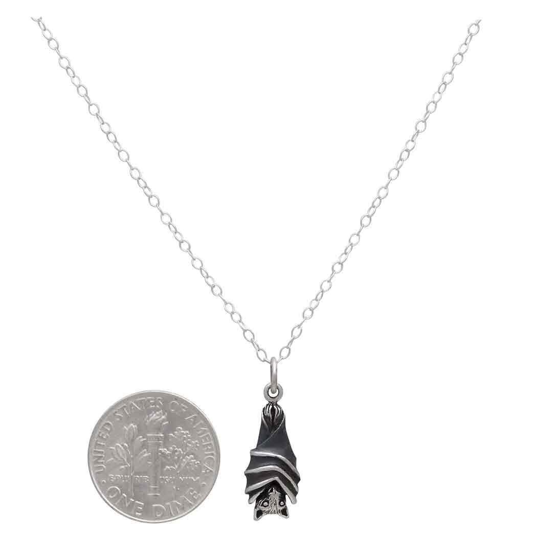 Sterling Silver 18 Inch Hanging Bat Necklace
