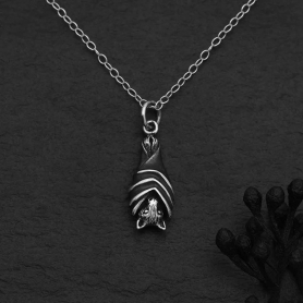 Sterling Silver 18 Inch Hanging Bat Necklace