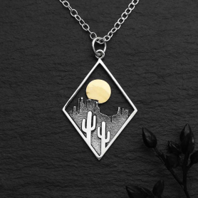 Sterling Silver 18 Inch Cactus Necklace with Bronze Sun