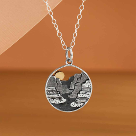 Sterling Silver Layer Canyon Necklace with Bronze Sun