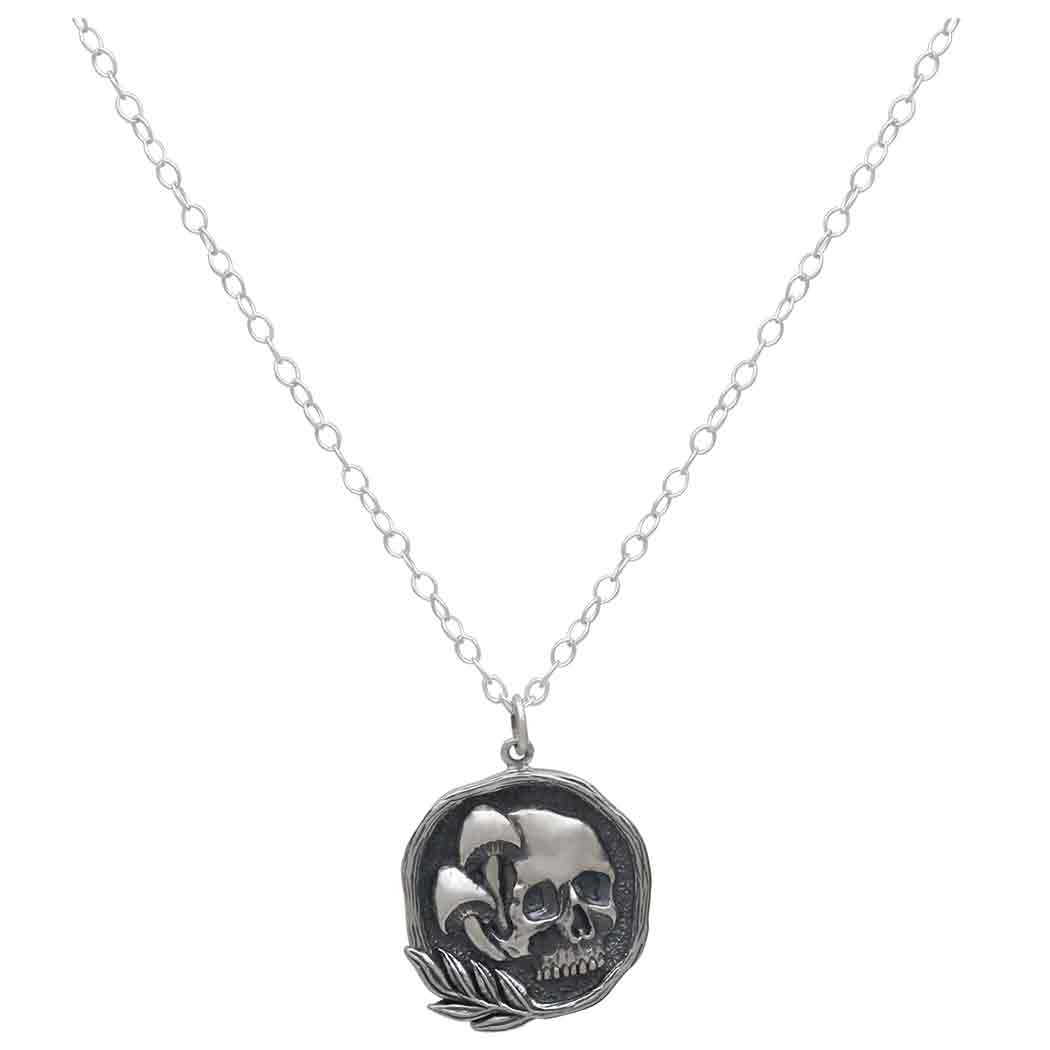 Sterling Silver Skull and Mushroom Charm Necklace