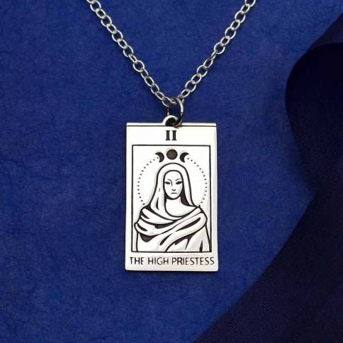 Sterling Silver 18 Inch High Priestess Tarot Card Necklace