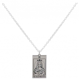 Sterling Silver 18 Inch High Priestess Tarot Card Necklace