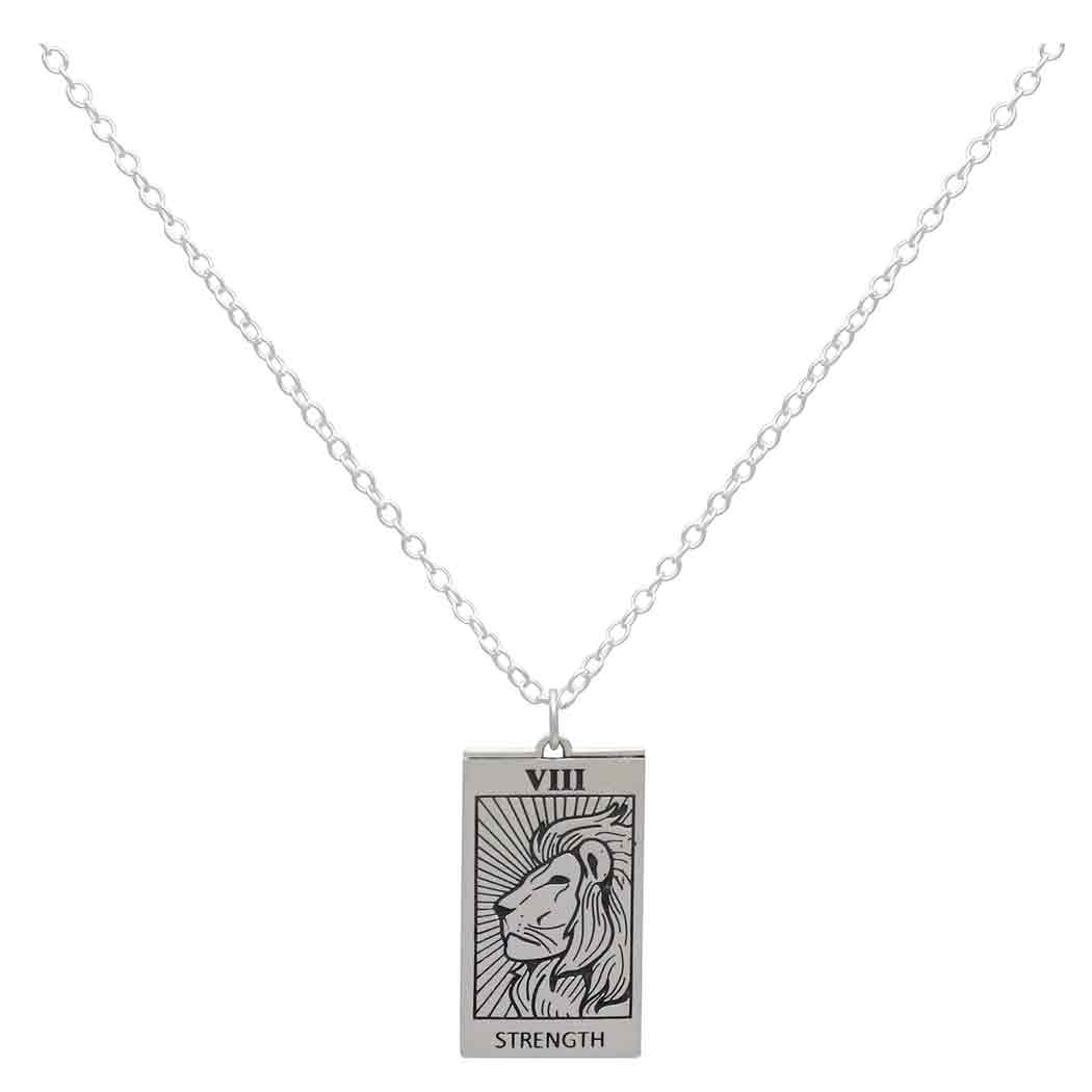 Sterling Silver 18 Inch Strength Tarot Card Necklace