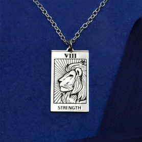 Sterling Silver 18 Inch Strength Tarot Card Necklace