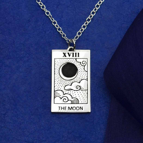 Sterling Silver 18 Inch Moon Tarot Card Necklace
