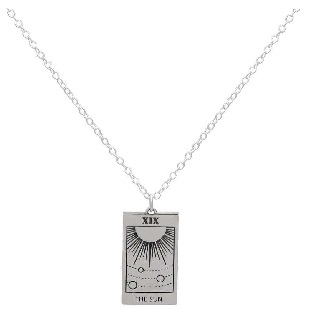 Sterling Silver 18 Inch Sun Tarot Card Necklace