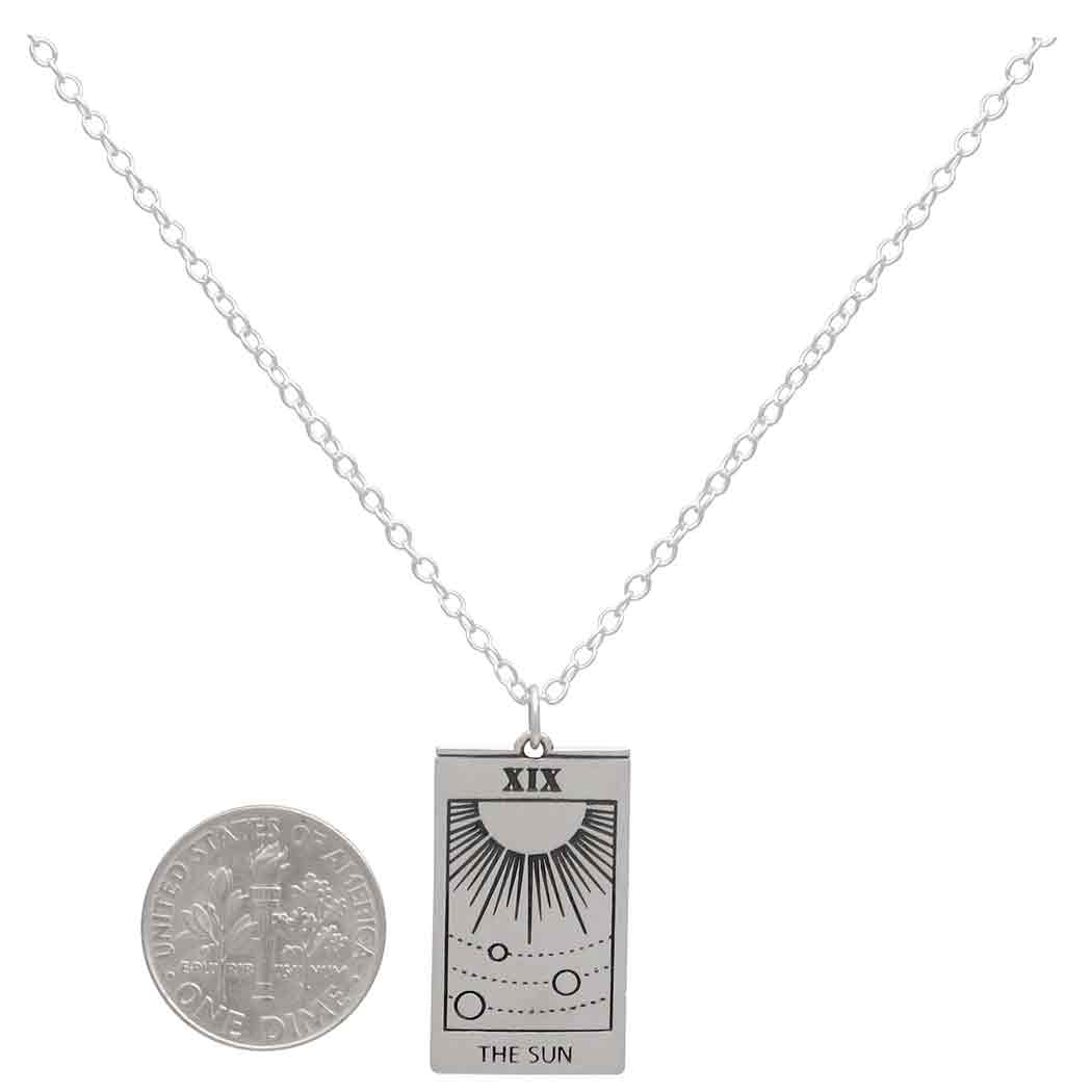 Sterling Silver 18 Inch Sun Tarot Card Necklace