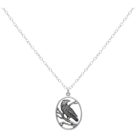 Sterling Silver Raven Necklace Front View