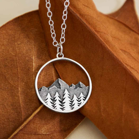 Sterling Silver 18 Inch Large Tree and Mountain Necklace