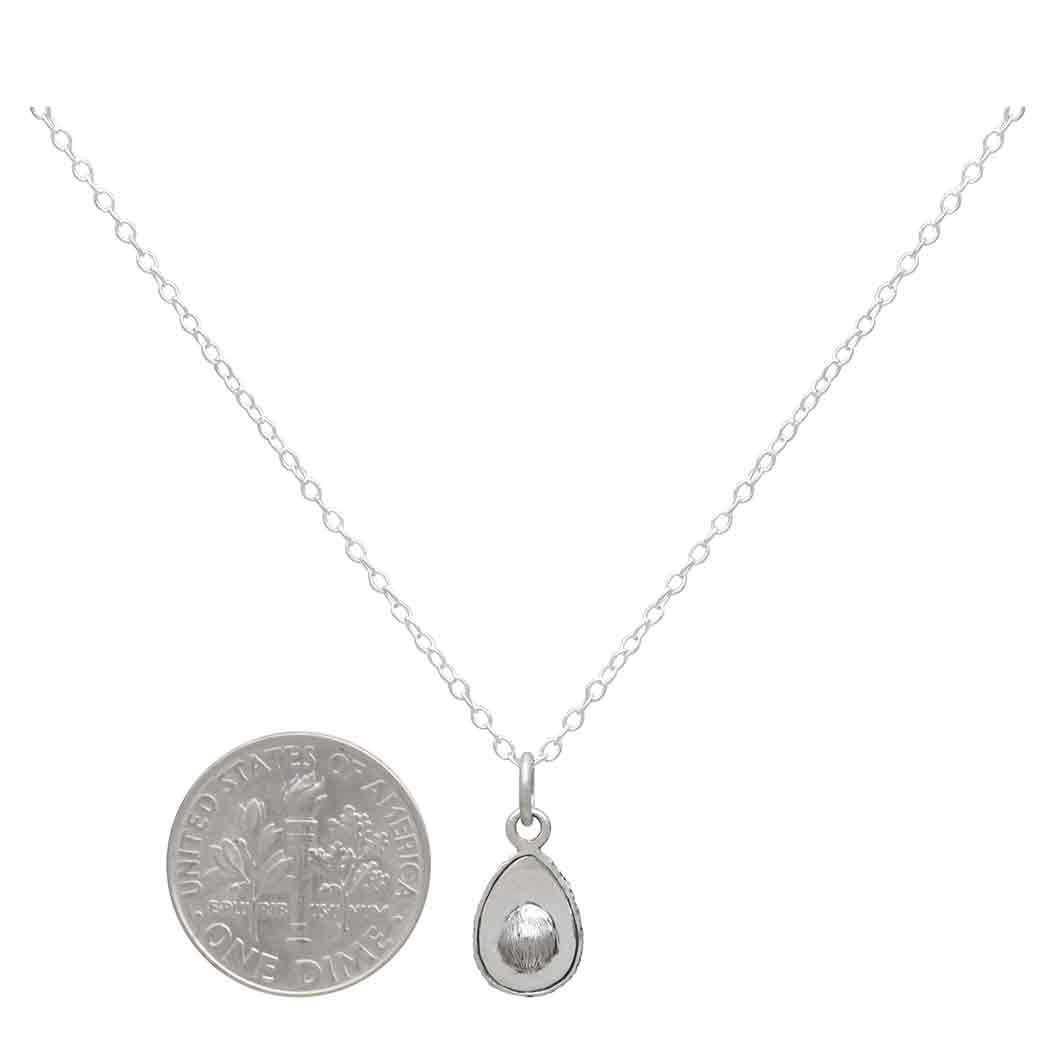 Sterling Silver 18 Inch Avocado Charm Necklace with Dime