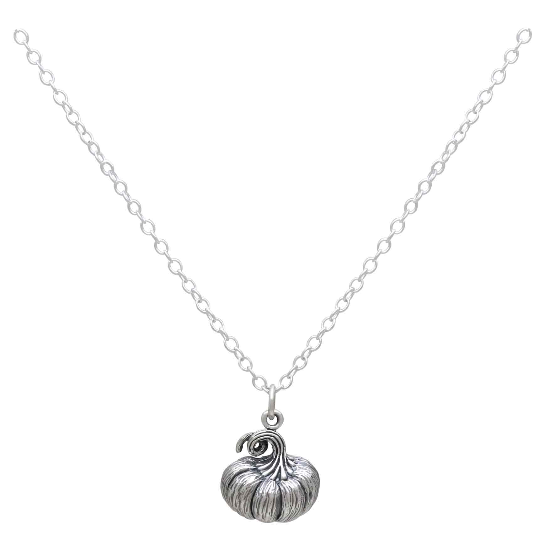 Sterling Silver Dimensional Pumpkin Necklace