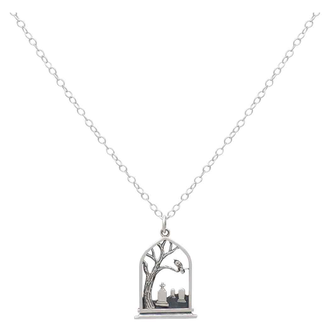 Sterling Silver Graveyard Charm Necklace
