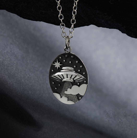 Sterling Silver UFO and Cloud Necklace