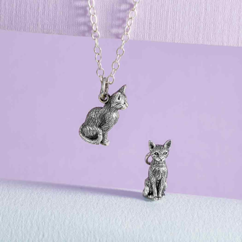 Sterling Silver 3D Cat Pendant Necklace