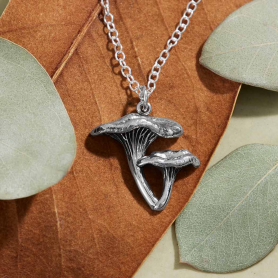 Sterling Silver Chanterelle Mushroom Pendant Necklace
