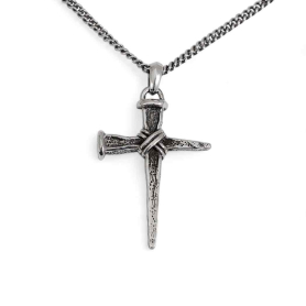 Men's Necklace Sterling Silver Stake Cross 22 Inch