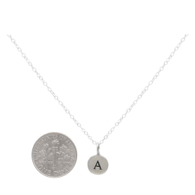 Sterling Silver Letter Charm Necklace - Initial A with Dime