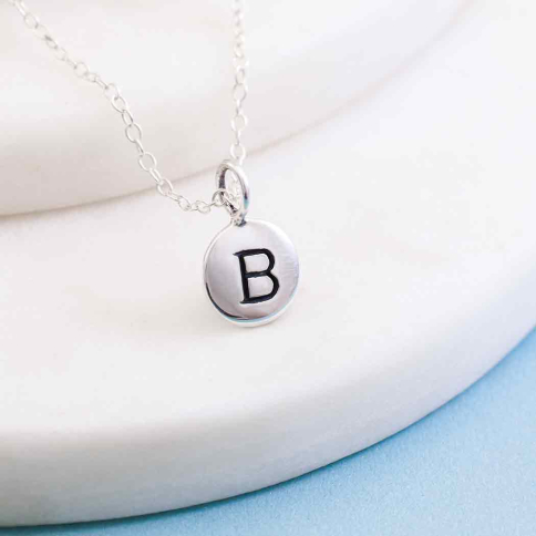 Sterling Silver Letter Charm Necklace - Initial B