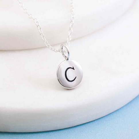 Sterling Silver Letter Charm Necklace - Initial C