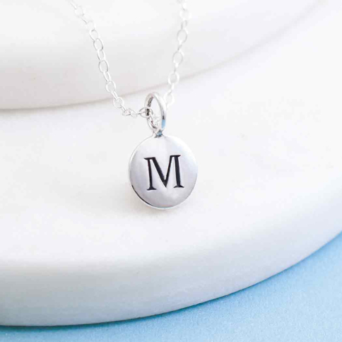 Sterling Silver Letter Charm Necklace - Initial M