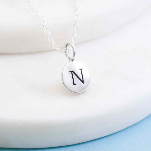 Sterling Silver Letter Charm Necklace - Initial N