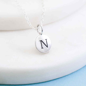 Sterling Silver Letter Charm Necklace - Initial N