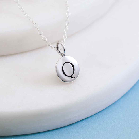 Sterling Silver Letter Charm Necklace - Initial Q