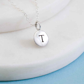 Sterling Silver Letter Charm Necklace - Initial T