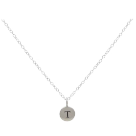 Sterling Silver Letter Charm Necklace - Initial T Front View