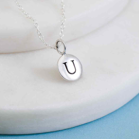 Sterling Silver Letter Charm Necklace - Initial U