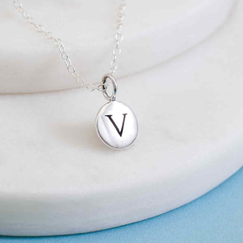 Sterling Silver Letter Charm Necklace - Initial V