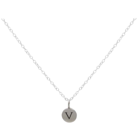 Sterling Silver Letter Charm Necklace - Initial V Front View