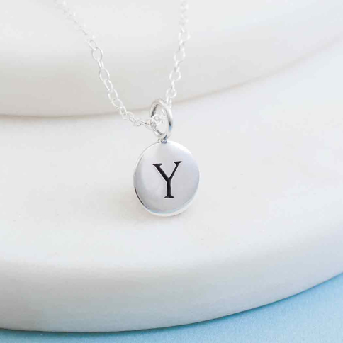 Sterling Silver Letter Charm Necklace - Initial Y