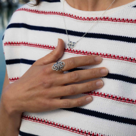 Sterling Silver Double Coin Knot Festoon Necklace on model