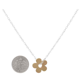 Flat Plate Bronze Daisy Necklace on Sterling Silver Chain with Dime